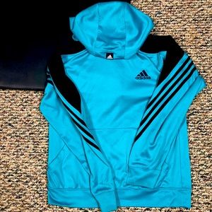 Adidas. Aqua. Size: medium. Unique stripe design.